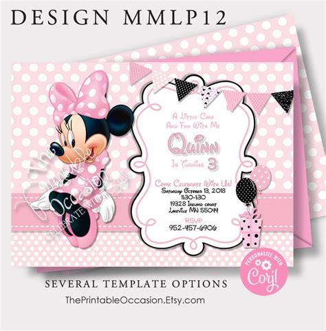 Editable Minnie Mouse Birthday Invitation Baby Pink Minnie Etsy