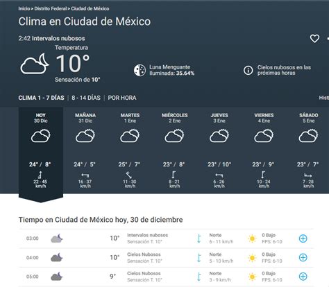 el clima en méxico df hoy domingo 30 de diciembre del 2018 según el pronóstico del tiempo en