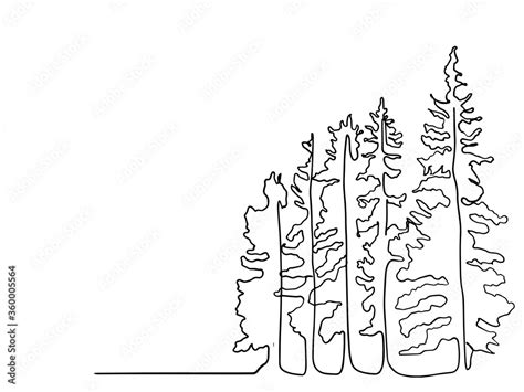 Pine Tree Continuous Line Drawing Art Simple Forest One Line Drawing