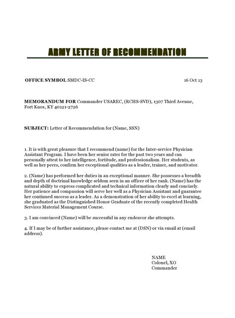 30 Military Letters Of Recommendation Army Navy Air Force