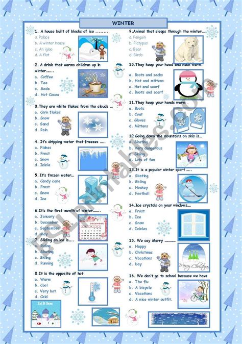Winter Quiz Esl Worksheet By Maguyre