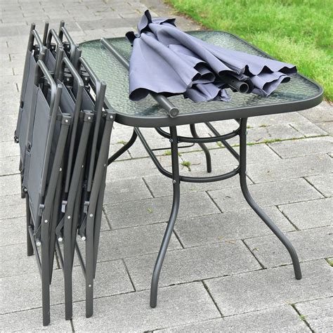 Outdoor patio table and chairs with umbrella hole. 8 PCS Patio Garden Set Furniture 6 Folding Chairs Table ...