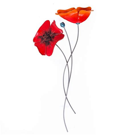 Poppy Flowers Modern Ceramic And Metal Wall Art Decor Sculpture Large