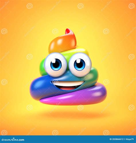 Rainbow Poop Emoji Isolated On Yellow Background Colorful Poo Emoticon