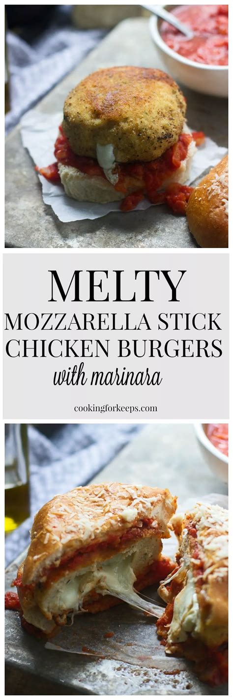 Panko breaded mozzarella sticks are deep fried crispy breaded pieces of mozzarella. Mozzarella Stick Chicken Burgers - Cooking for Keeps ...