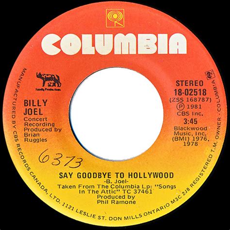 Billy Joel Say Goodbye To Hollywood 1981 Vinyl Discogs