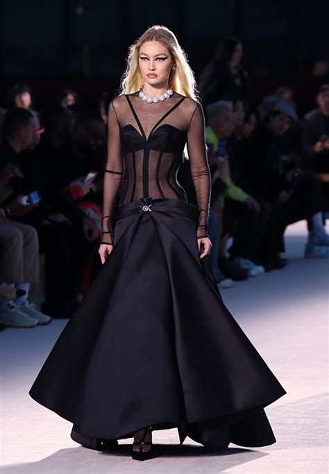 Gigi Hadid Rocks Sheer Outfit On Versace Runway Photos Hollywood Life