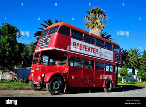 A Double Decker Bus On The Street Matjiesfontein South Africa Stock