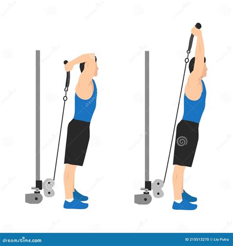 Man Doing Cable Rope Overhead Triceps Extensions Stock Vector