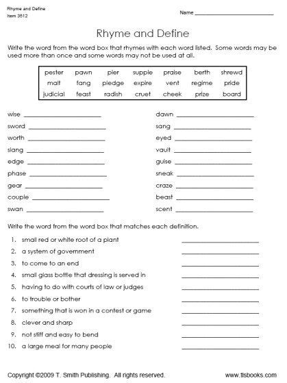 Download cbse class 4 english worksheets for free in pdf format from urbanpro. Snapshot image of Rhyme and Define Worksheet