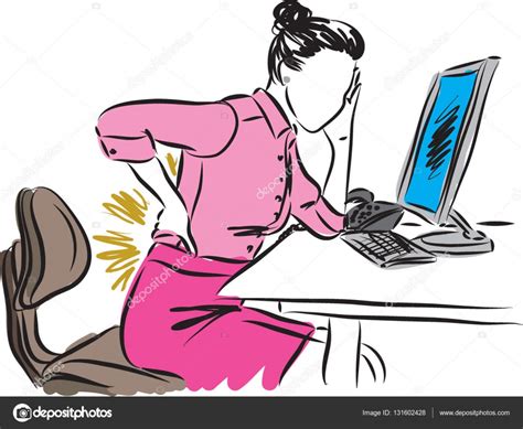 Mujer De Negocios En La Computadora Con Ilustración De Dolor De Espalda