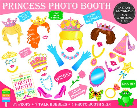 Printable Princess Photo Booth Props Princess Party Props Princess