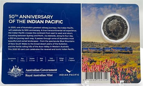 2020 Coloured 50c Indian Pacific Uncirculated Sterling And Currency