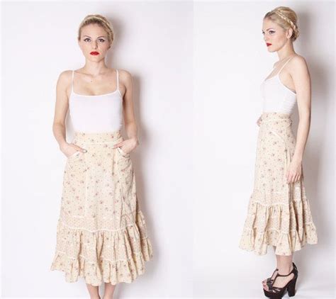 Vintage 70s Floral Rustic Prairie Skirt Boho Skirt By Aiseirigh 48