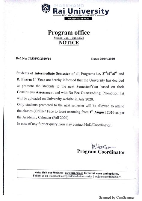 Notice For Intermediate Semester Babes Jharkhand Rai University JRU Ranchi