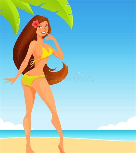 Bella Joven En Bikini En Una Playa Tropical Ilustración Del Vector Ilustración De Muchacha
