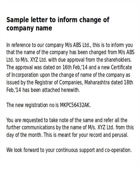 Sample Letter Informing Change Of Email Address