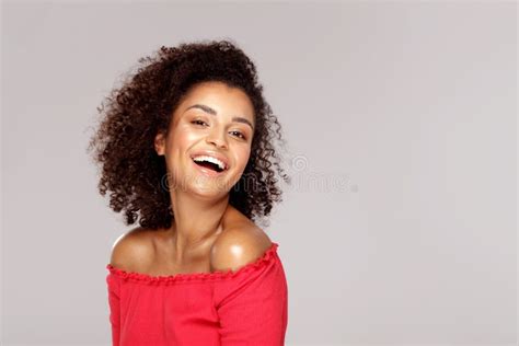 Happy Smiling African Woman With Afro Hairstyle Looking At Camera Stock Image Image Of Happy