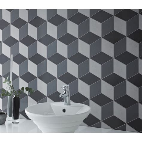 Doblo Grey Cube Mosaic Tile Bathroom Tile Floor Scandinavian Bathroom