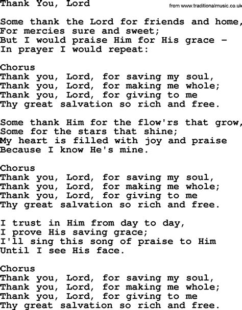 Baptist Hymnal Christian Song Thank You Lord Lyrics With Pdf For
