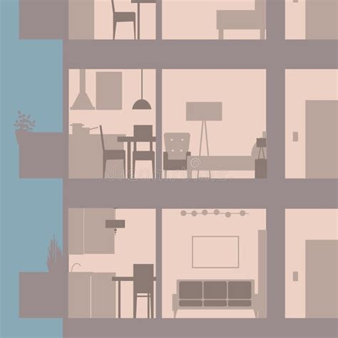 Apartment Building In Cut Modern Interiorvector Illustration Stock