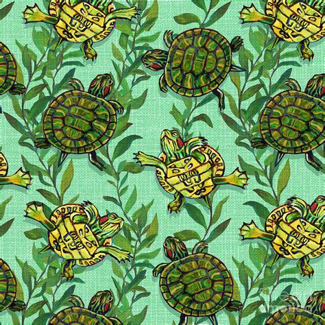 Minty Green Slider Turtle Pattern By Robert Phelps Painting By Robert