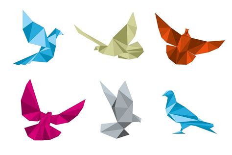 Paper Doves Origami Vector Set Setvectorbirddove Origami Dove