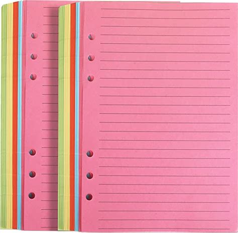 Fandamei 100 Sheet A5 Coloured Ruled Notepaper For Filofax 6 Punched
