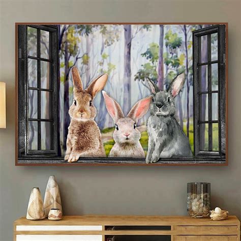Bunny Rabbit At Window Canvas Wall Art Decor For Animal Etsy