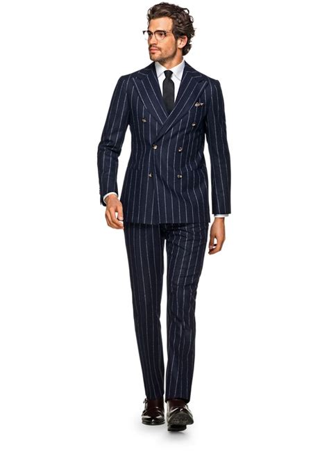 Navy Double Breasted Havana Suit Pure Wool By Vitale Barberis Canonico