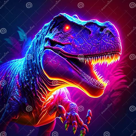 Dinosaur In Neon Light 3d Rendering 3d Illustration Stock