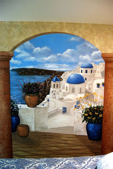 Santorini Greece Mural In A Bedroom By Tom Taylor Of Wow Effects The