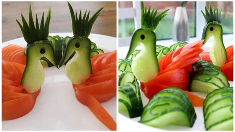 Simple Cucumber And Tomato Swans Fruit Vegetable Carving Garnish
