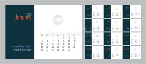 Calendar Design For 2020 In Minimal Simple Style Set Of 12 Calendar