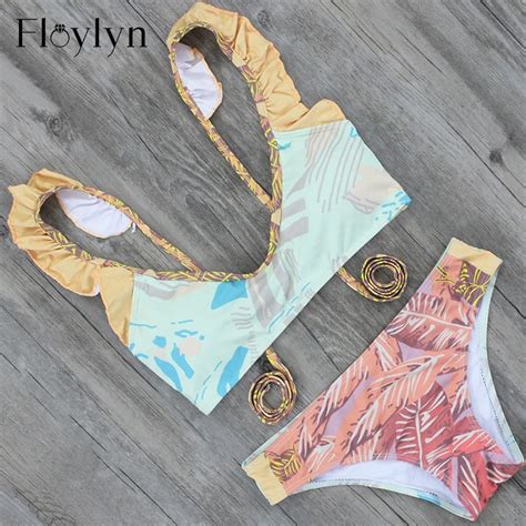 Buy Floylyn High Neck Cropped Top Swimsuit 2017 Bikini