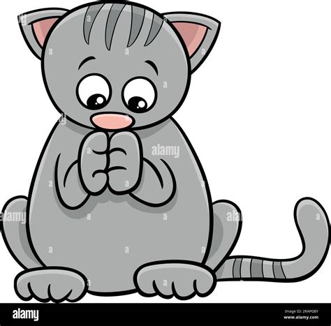 Cartoon Illustration Of Cute Gray Tabby Kitten Comic Animal Character