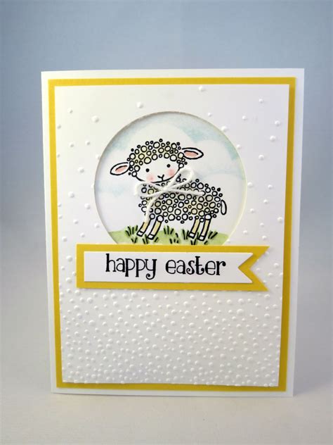 Easter Lamb Handstamped Happy Easter Greeting Card In Yellow Etsy