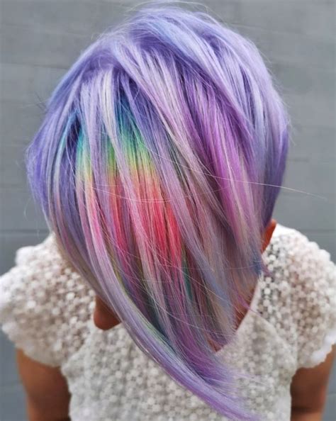 Short Pastel Purple Hair With Rainbow Accents Short Rainbow Hair