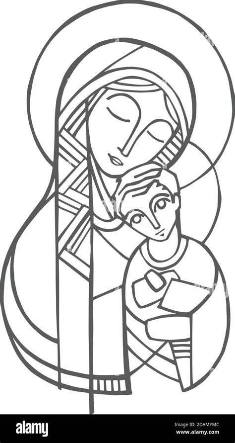 Ilustración Digital O Dibujo De La Virgen María Y Jesús Cristo Como