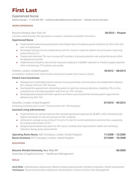 Experienced Nurse Resume Examples For 2024 Resume Worded