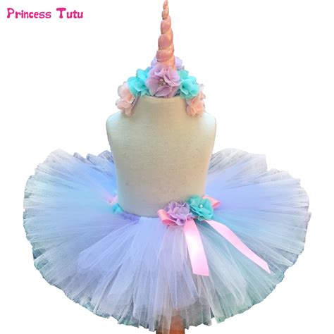 Pastel Rainbow Unicorn Tutu Skirt With Headband Children Skirts Girls