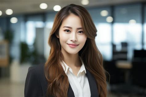 premium photo asian woman wearing black blazer smiling