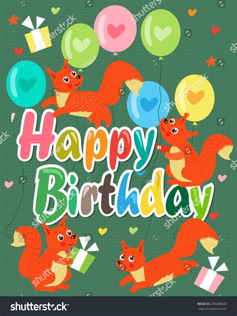 Happy Birthday Card Cute Squirrel Vector Vector De Stock Libre De