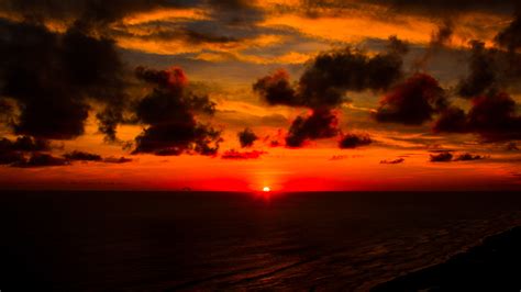 Deep Red Sunset Seashore 4k Sunset Wallpapers Sky Wallpapers Seashore