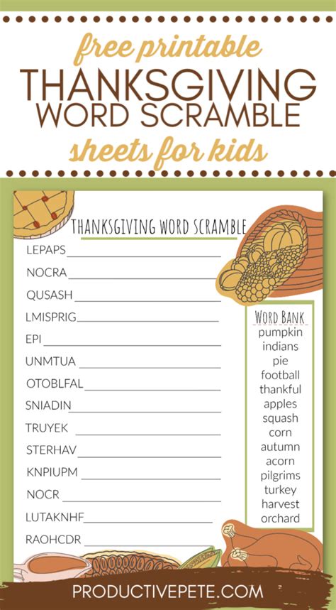 Free Printable Thanksgiving Word Scramble For Kids Productive Pete