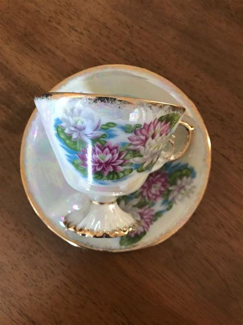 Vintage Iridescent July Waterlily Tea Cup And Saucer Cup And Saucer Set Tea Cup Saucer Tea Cup
