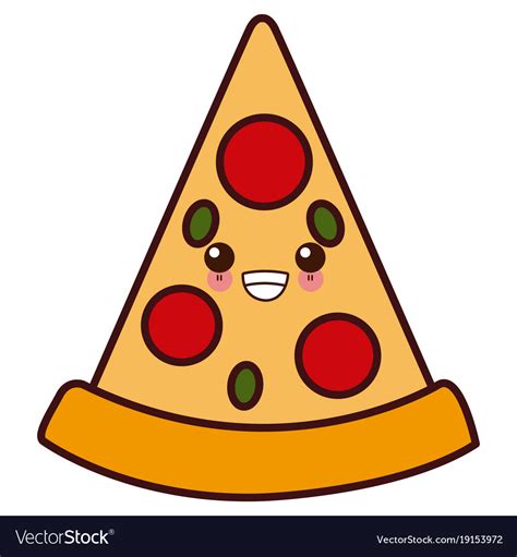 Pizza Italian Food Symbol Kawaii Cute Cartoon Vector Image