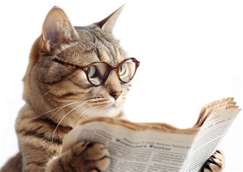 Premium Photo Cat In Glasses Reading Book Intelligent Feline Engaged