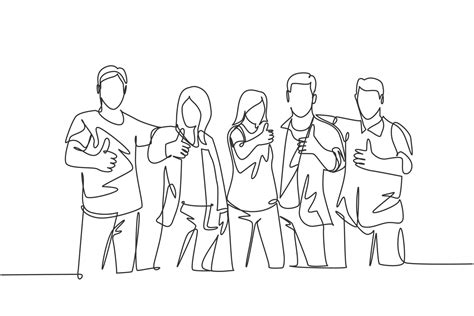 One Line Drawing Of Groups Of Young Happy College Students Giving