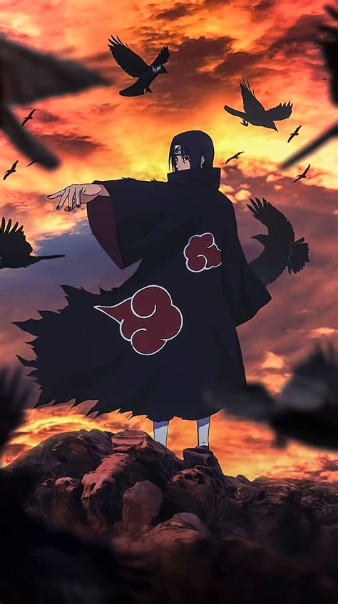 Itachi Uchiha Sunset Crows 4k Vertical Wallpaper Naruto Sharingan
